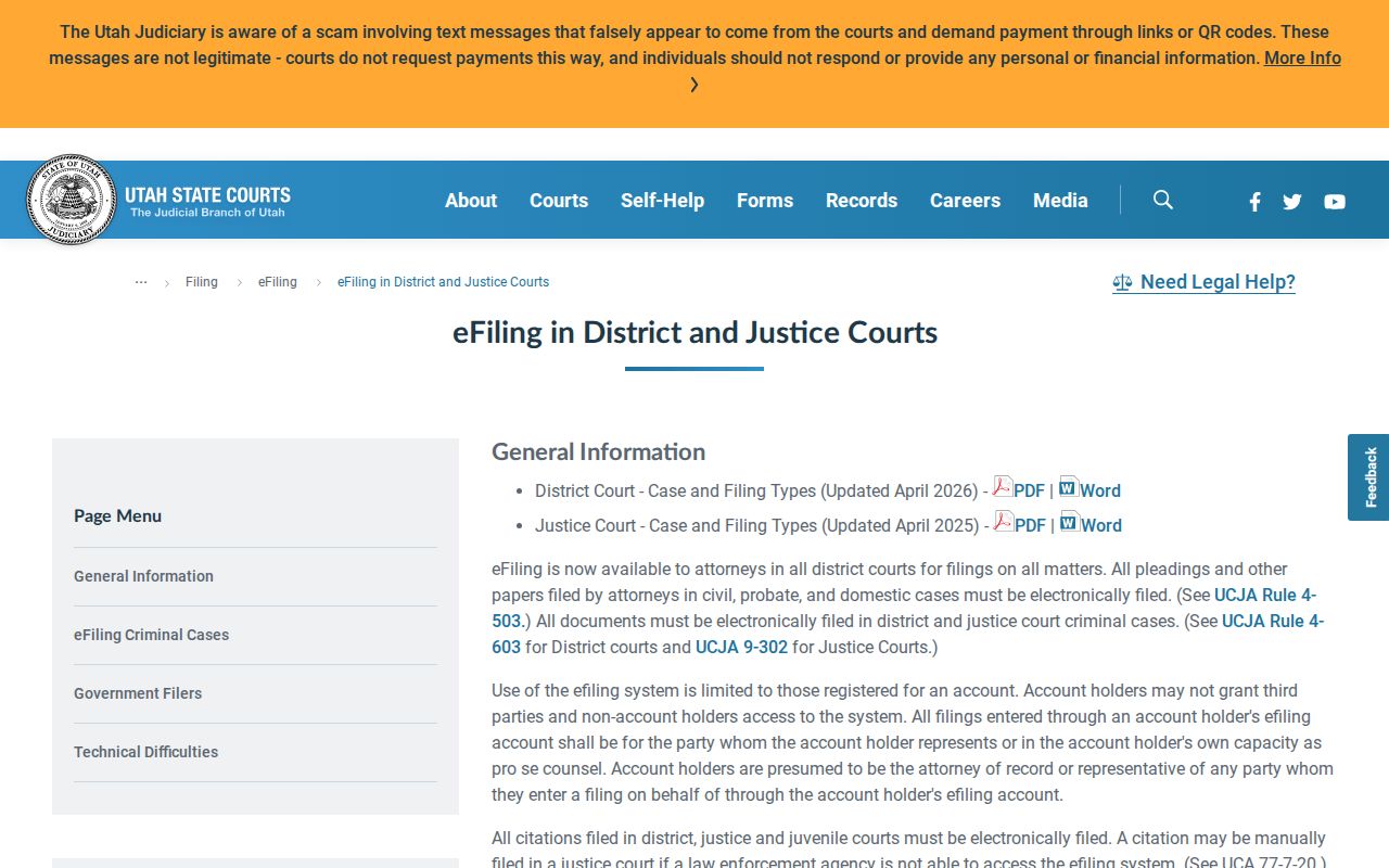 Wasatch County criminal docket eFiling rules