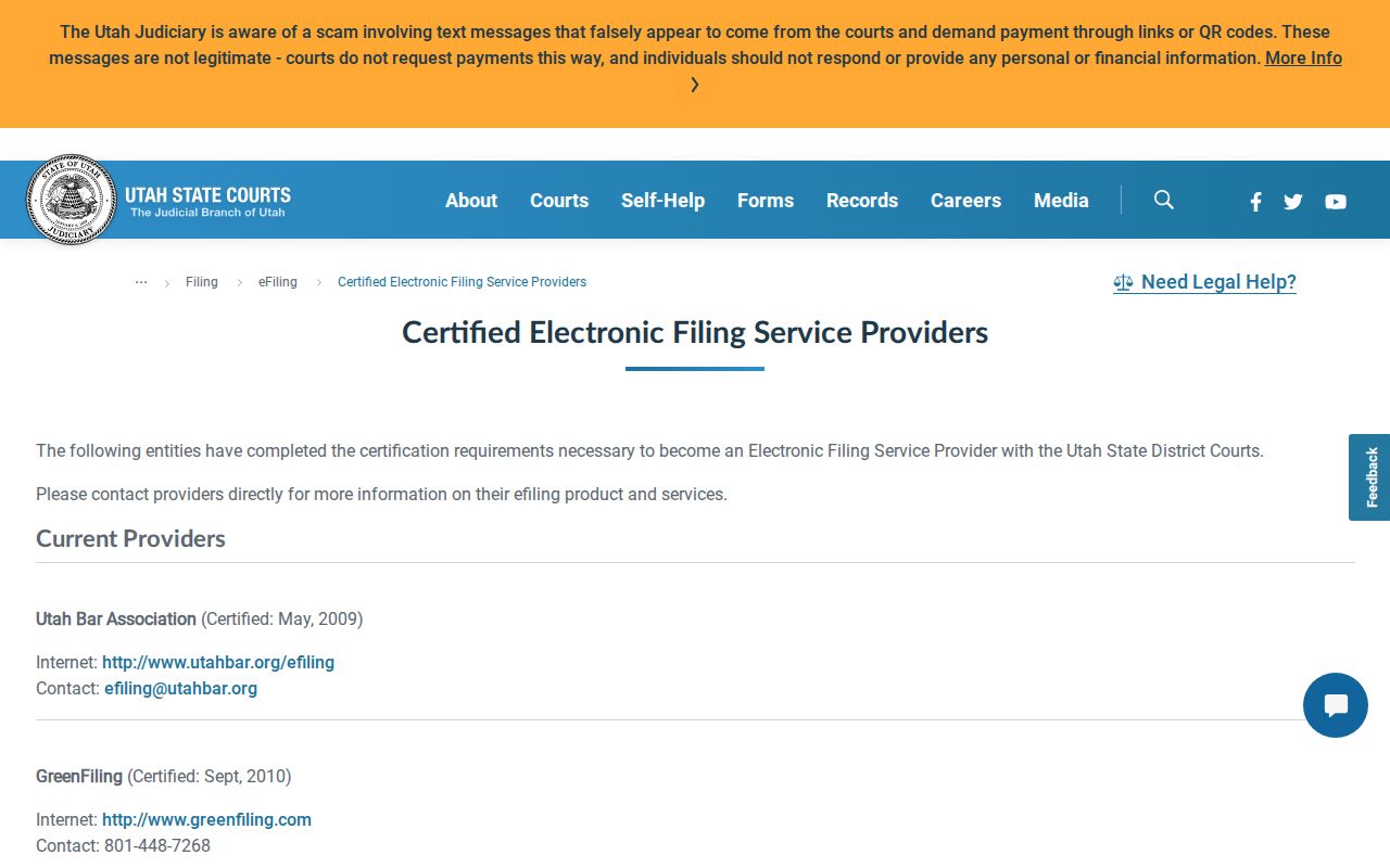 Wasatch County civil docket electronic filing provider choices